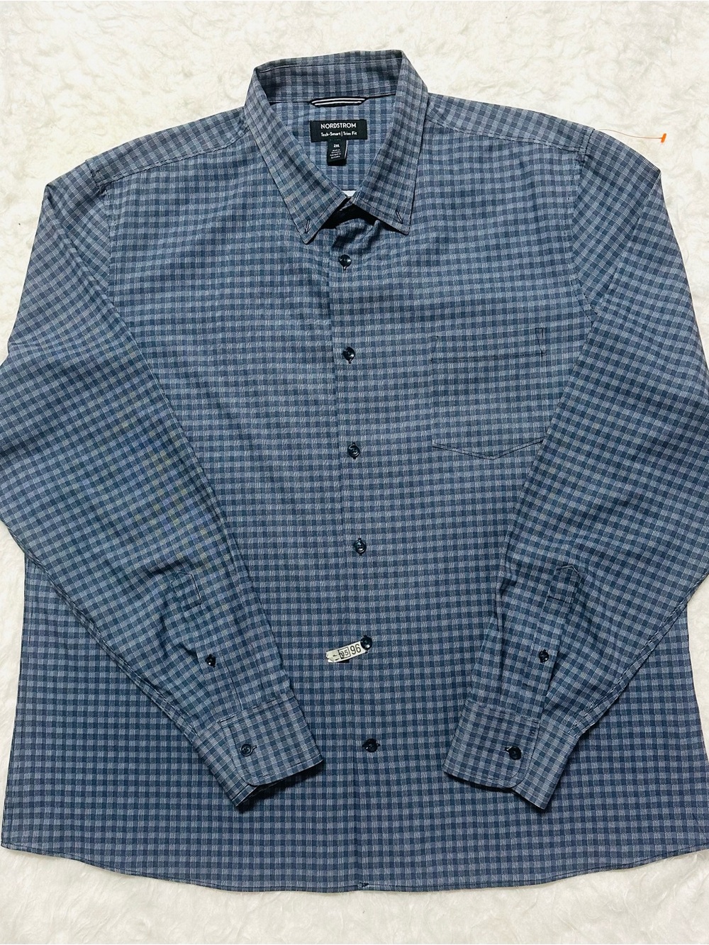 New Nordstrom Men's Navy and Gray Checked Button-Down Shirt